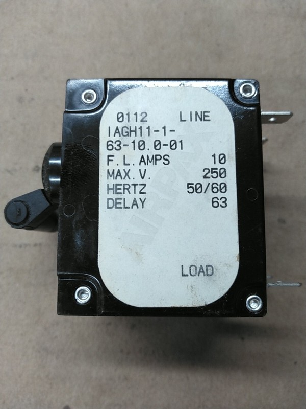 Airpax IAGH11-1-63-10.0-01 Circuit Breaker 2-Pole 10 Amp, 250VAC Max