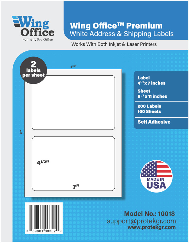 1000 Wing Office SHIPPING LABELS Self Adhesive Round Corners 7.0 X 4.5 USA MADE