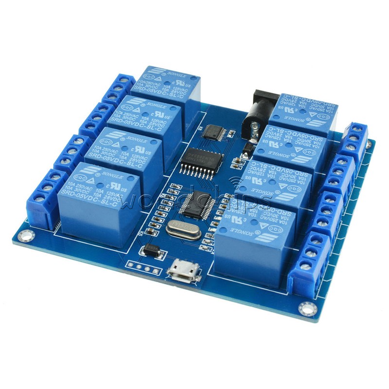 Micro USB 8-channel Relay Module 5V 10A Driver-free PC USB Control ICSE014A