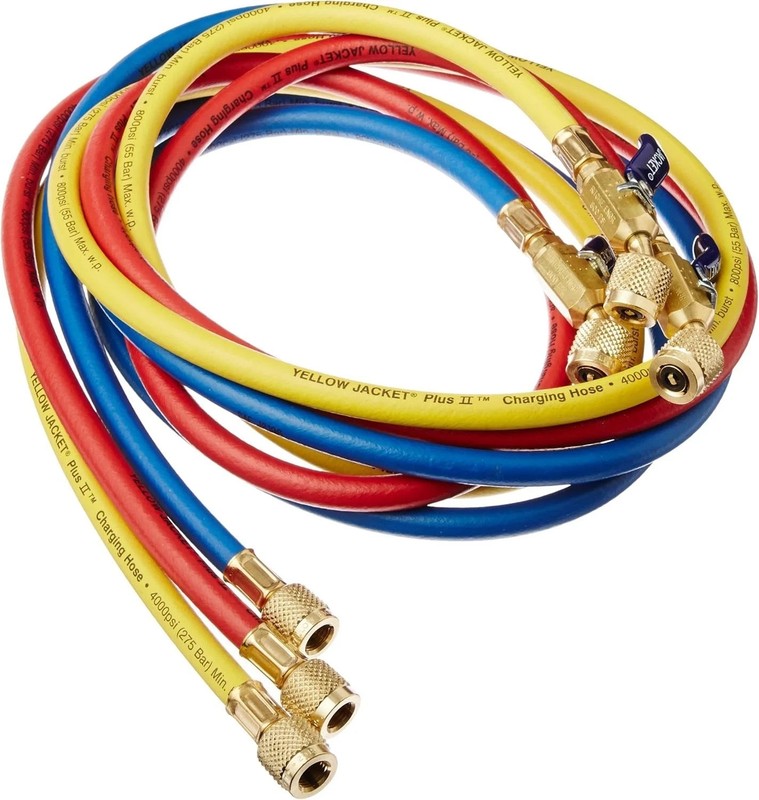 Yellow Jacket Plus II 29986 – 72″ Ball Valve Hoses, 1/4″, Set of 3