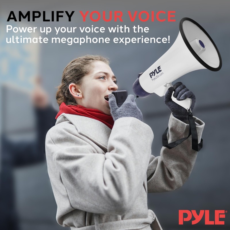 Pyle Megaphone Speaker PA Bullhorn - with Built-In Siren Rechargeable Battery gallery
