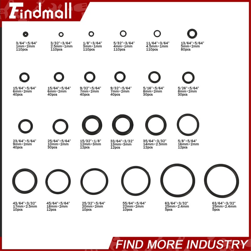 1020 Pcs O Ring Kit 20 Size Nitrile Rubber Oring Assortment Set Resist Oil&Heat gallery