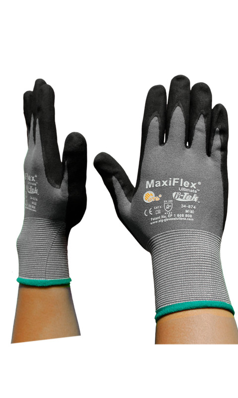 12 PR. 34-874 MaxiFlex Ultimate Foam Nitrile Grip Coated PROTECTIVE WORK GLOVES gallery