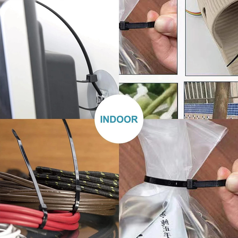 Zip Cable Ties Assorted Sizes(4”+6”+8”+12”) Heavy Duty Nylon Black UV Resistant* gallery