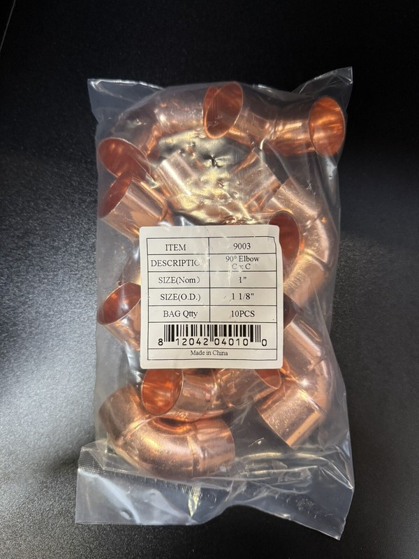 Copper Pipe Fittings 90 Degree Elbow 1″ Inch – Lot/bag of 10