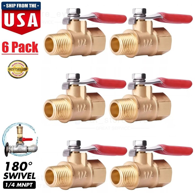 6PCS 1/4″ Male Female NPT Brass Ball Valve Water Air Tank Drain Shut Off USA