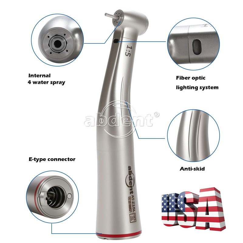 Dental 1:5 Fiber Optic LED Contra Angle Increasing Handpiece Push E-type AT-Z15L