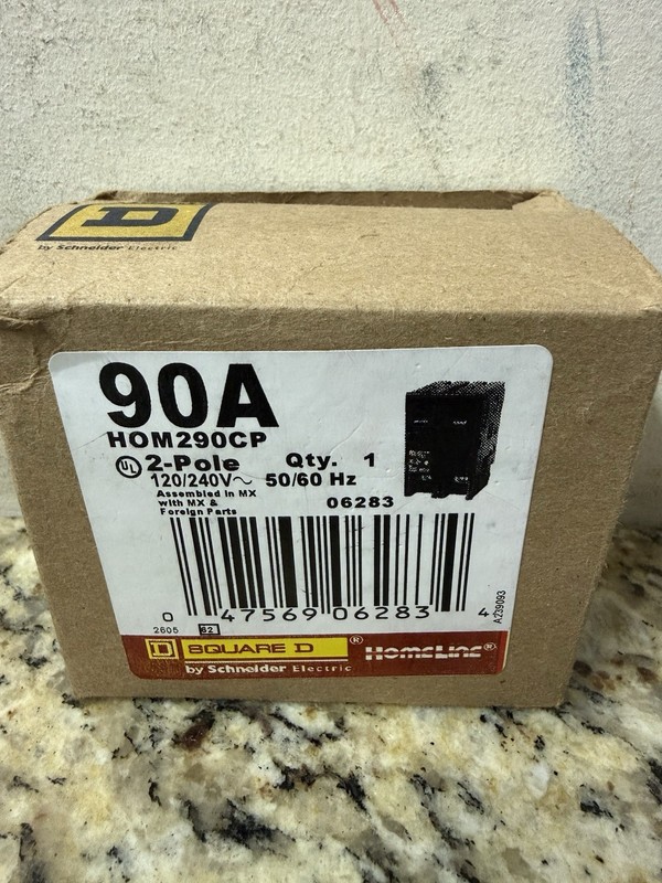 Square D Homeline 90A 2-Pole 120/240 Vac Mini Circuit Breaker – Black (HOM290CP)