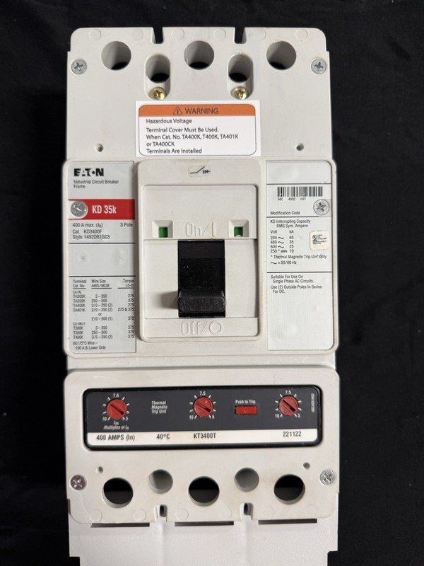 NEW!!! Eaton KD 35k KD3400F 3-Pole 400A 600Vac Thermal Magnetic Circuit Breaker
