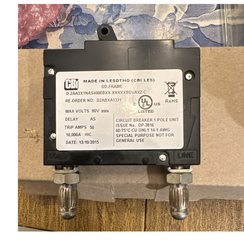CBI DD-Frame D2ABXA1331 40A 80VDC 1-Pole Time Delay Bolt-On Breaker