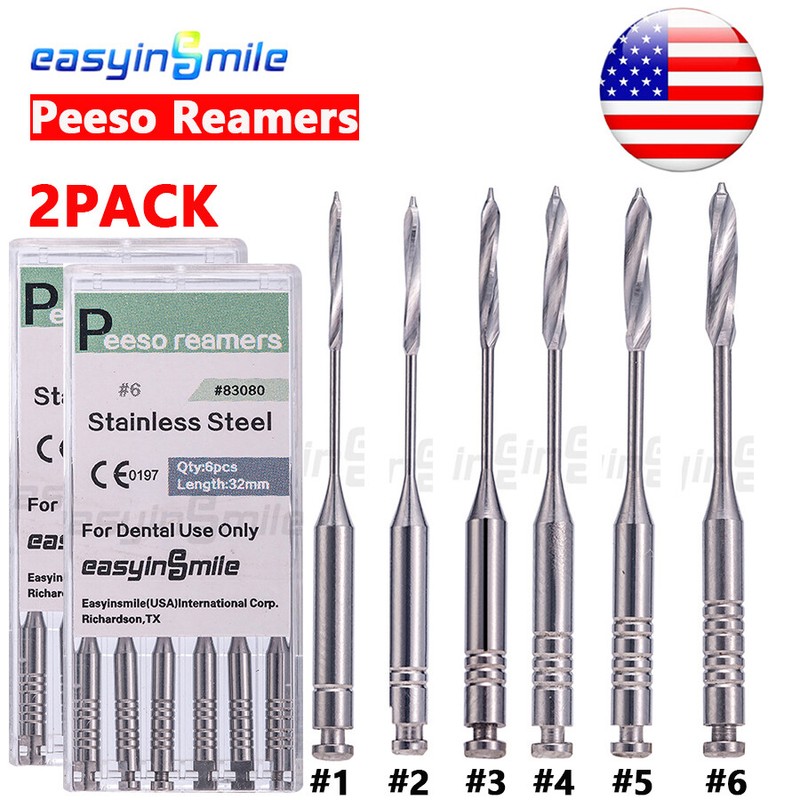 12Pcs Dental Peeso Reamers Stainless Steel Endo Endodontic Root Canal Files #1-6