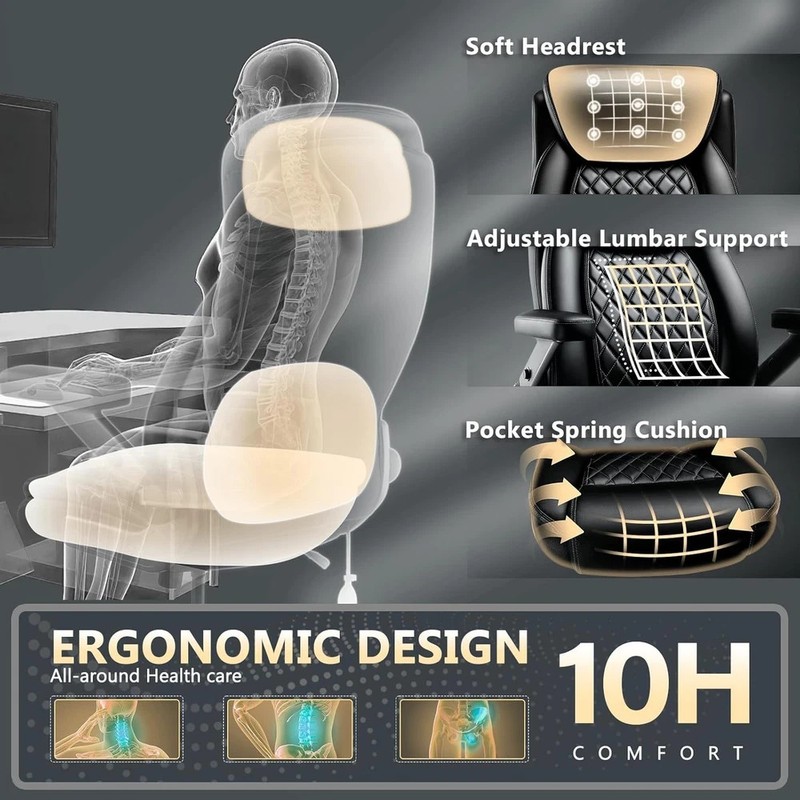 650lbs Big and Tall Office Chair Wide Heavy Duty Executive Chair w/ 5D Flip Arms gallery