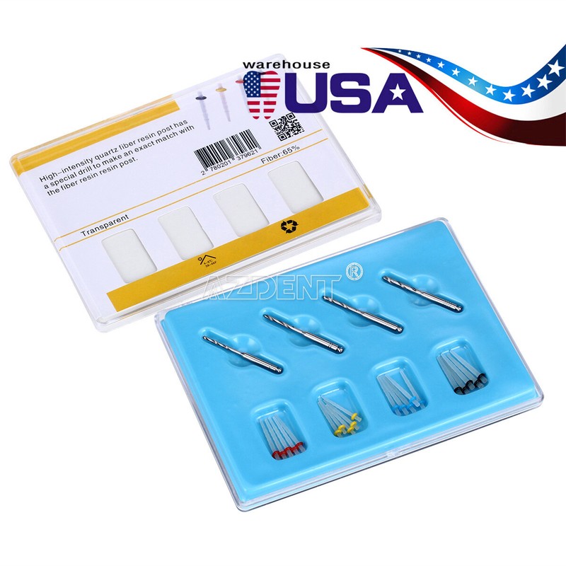 USPS AAA Dental Fiber Post Resin High-intensity Screw Thread Glass +4*Drills FDA gallery