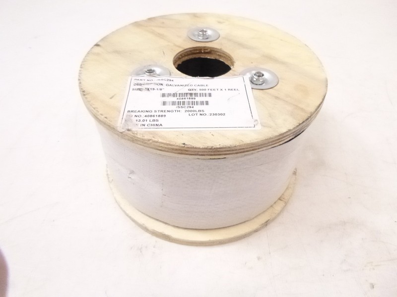 500′ Galvanized Cable 7 x 19-1/8″ Breaking Strength 2000lbs SSC294