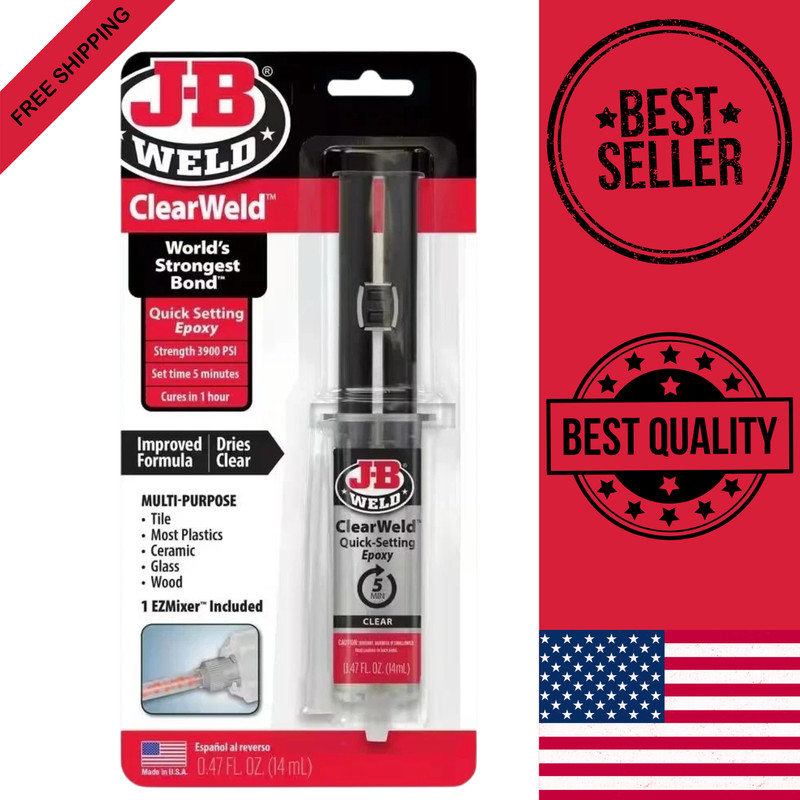 J-B Weld 50114H ClearWeld 0.47 oz. QUICK SET Epoxy Syringe High Strength 5 min