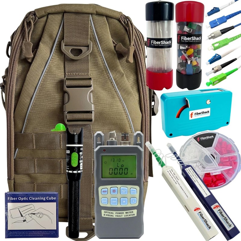 FiberShack Fiber Optic Cleaning & Test Kit. Khaki Sling Bag. –All you need!