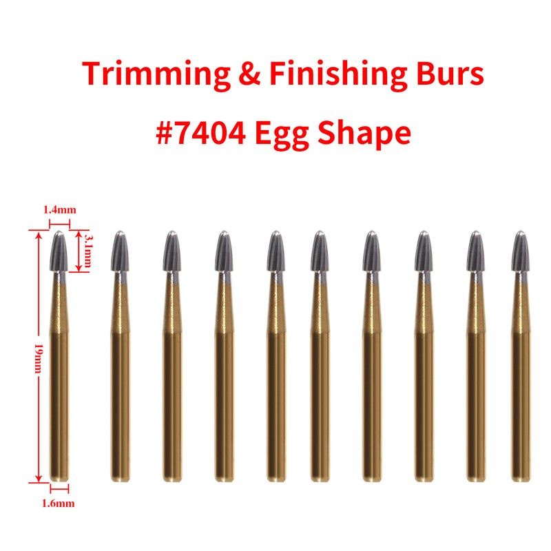 10Pcs Dental Tungsten Carbide Burs Trimming & Finishing Egg Football FG 7404 ns