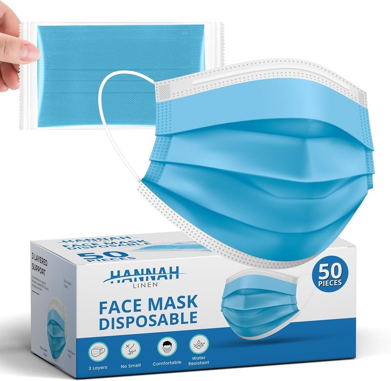 Breathable Blue Face Masks – 50 Pcs, 3-Layer Disposable Masks for Adults & Teens