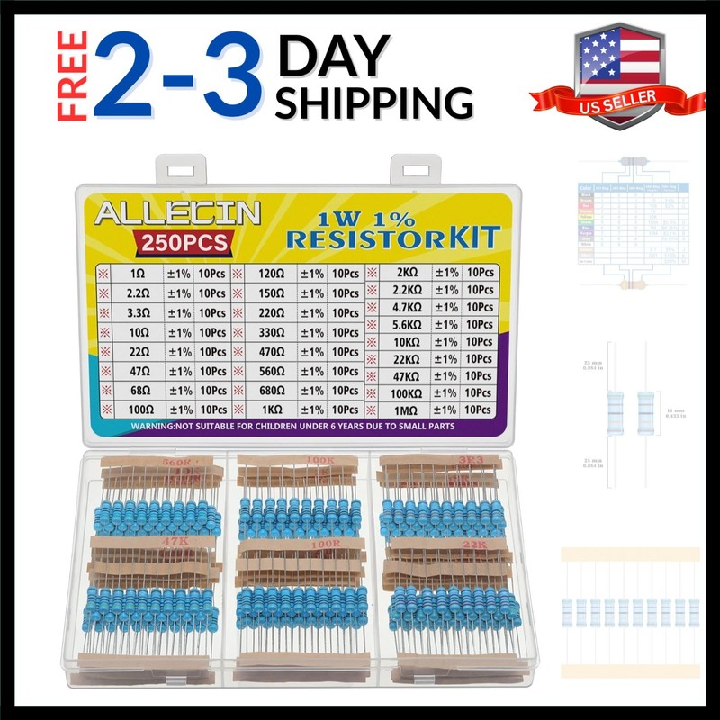 25 Values 1W Metal Film Resistor Kit from 1 Ohm to 1M Ohm 1 Watt 1% Resistors…