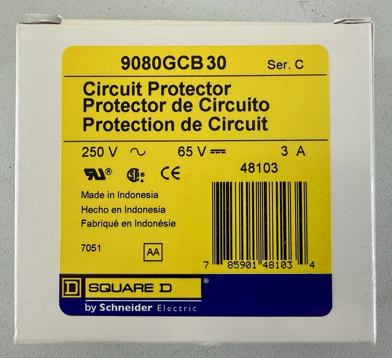 Square D 9080GCB 30 Thermal-Magnetic Circuit Protector 3A 250VAC 65VDC 48103 New gallery