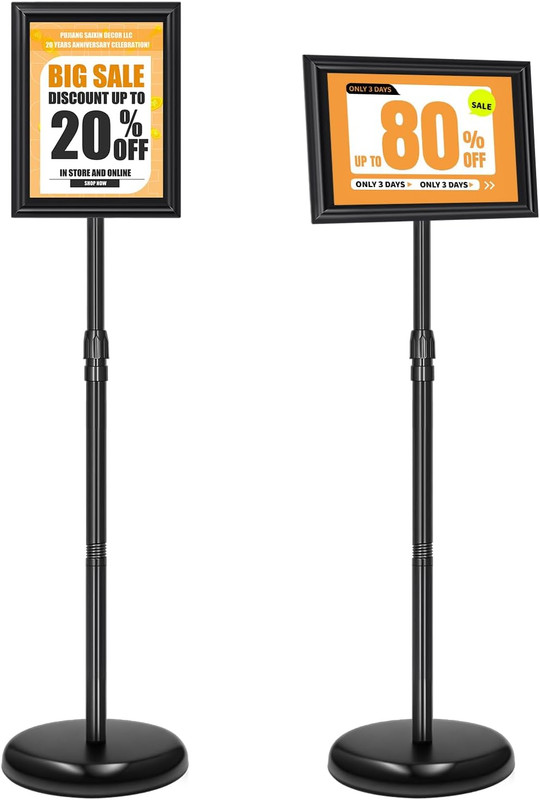 2 Pack 8.5×11 Sign Holder Stand Height Adjustable Floor Standing Poster Frame wi