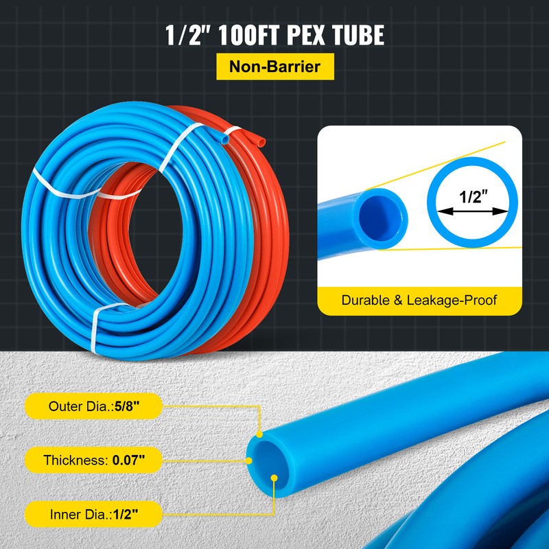 1/2" 2 X 100ft Red & Blue PEX Tubing For Potable Water w/ Cutter & Clamp gallery