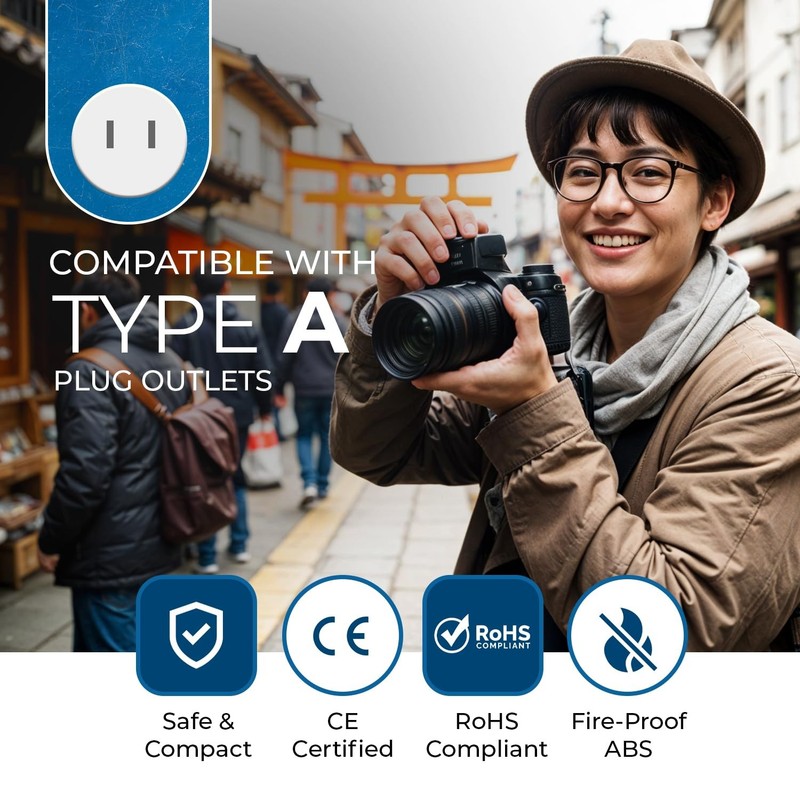 OREI Japan, Philippines Power Plug Adapter with 2 USA Inputs 44*44*44mm, Blue gallery