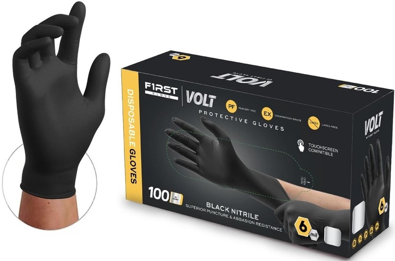 First Glove Volt 6 Mil Black Nitrile Disposable Exam Gloves