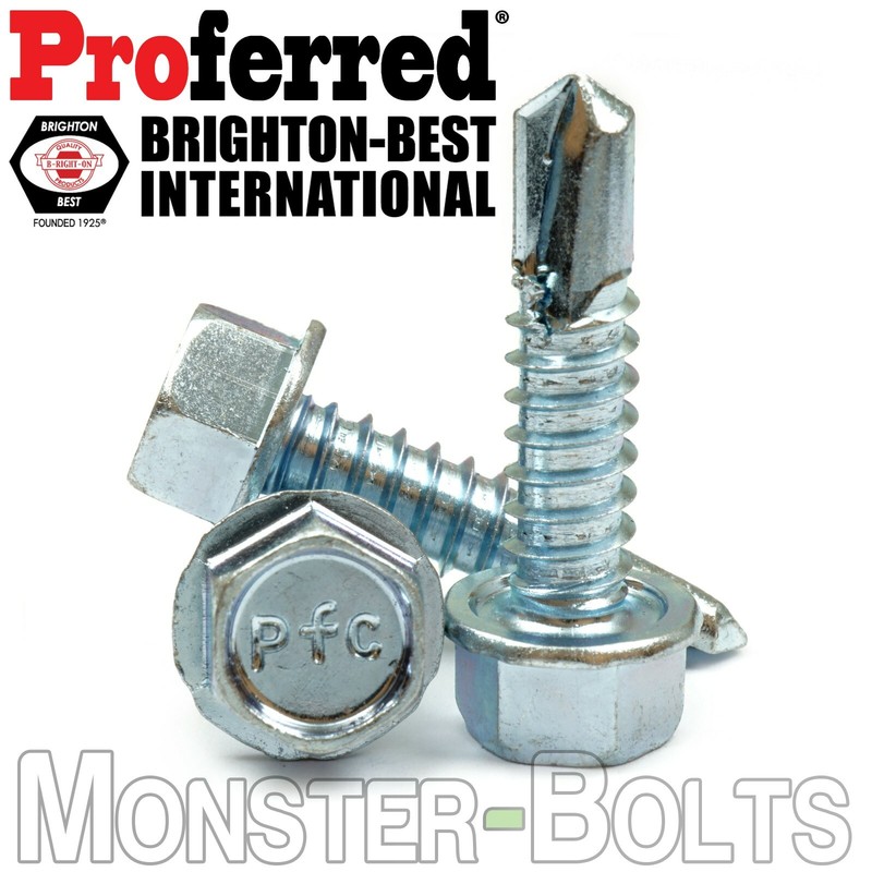 #6 Zinc Tek Screws, Indent Hex Washer Head Unslotted, Self-Drilling Sheet Metal