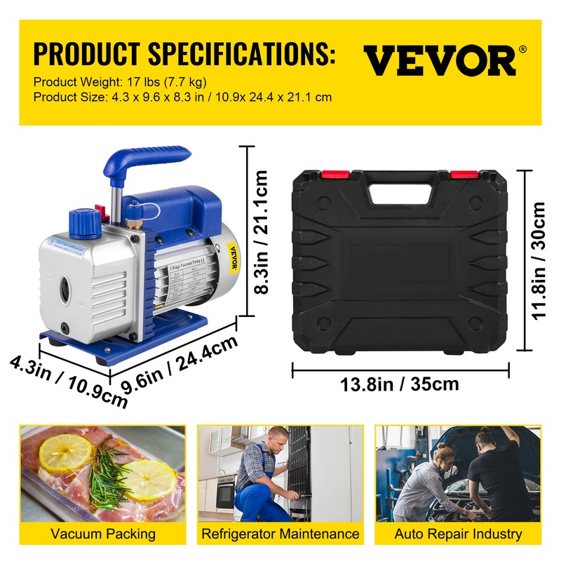 VEVOR 3 CFM Air Vacuum Pump HVAC Manifold Gauge Set AC A/C Refrigeration Kit gallery