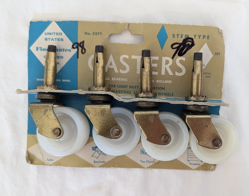 VTG MCM New NOS United States Floormates Casters Made USA Stem Type 5277 Wheels