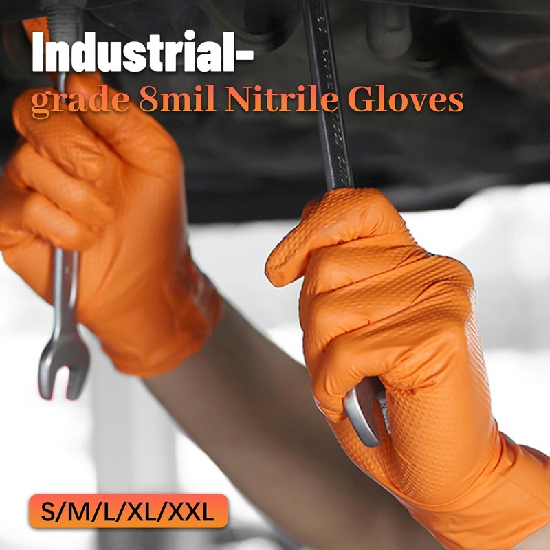 GP CRAFT Heavy Duty Orange Diamond Grip 8mil Nitrile Gloves - Industrial Grad... gallery