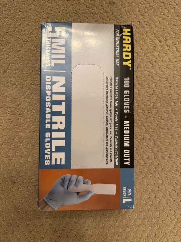1 Box 5 MIL Nitrile Disposable Gloves Size L - 100 Total Gloves - Hardy gallery