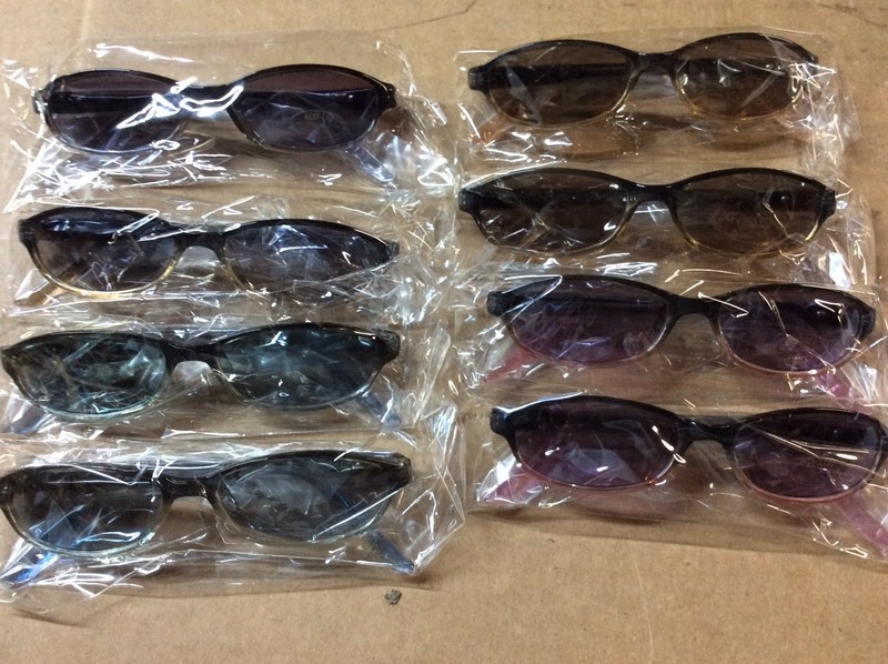 ASSORTED BOX OF SUNGLASSES SUN GLASSES SET OF 8 GLASS COLORED SMALL LENS