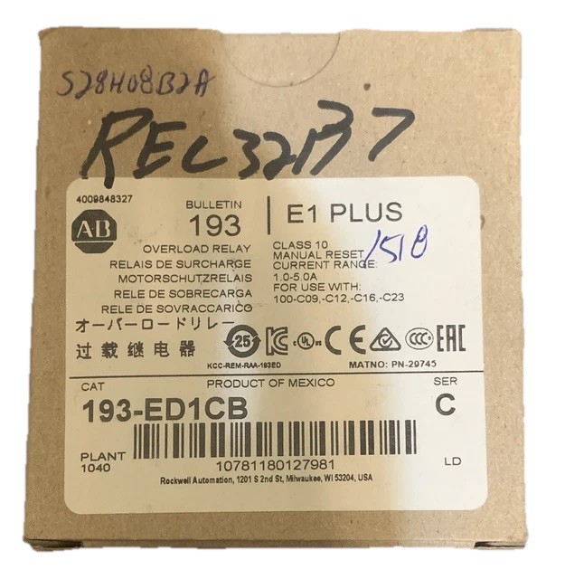 Allen-Bradley E1 Plus Overload Relay Class 10 Manual Reset 1-5A 193-ED1CB