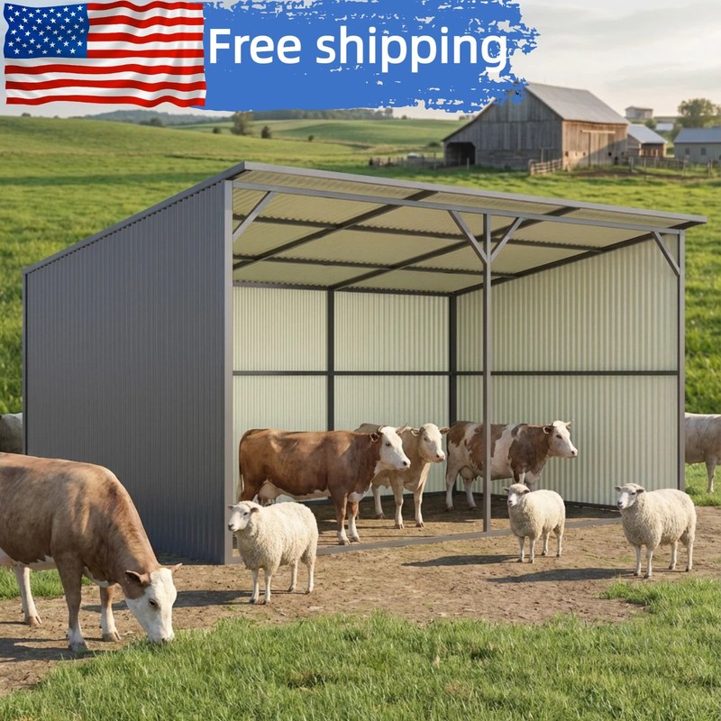 New 20×12 Ft Metal Livestock Shelter Run-in Shed for Cattle Horse Goat free ship