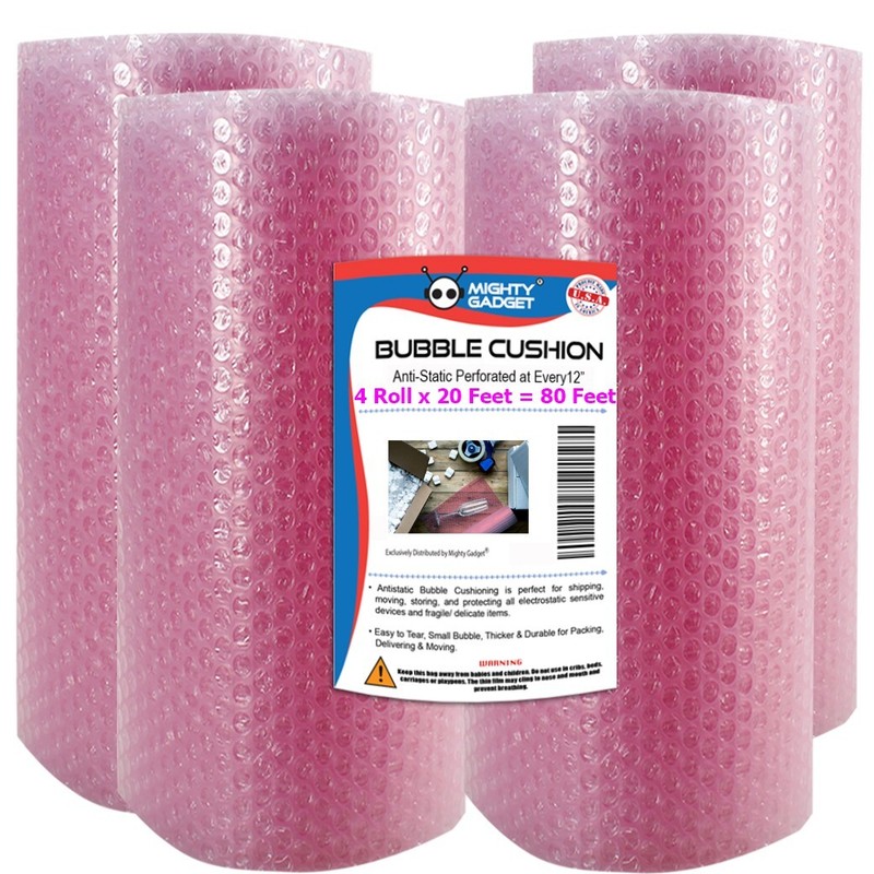 4 Pack Bubble Cushioning Wrap Rolls, Air Bubble, 12 Inch x 80 Feet Total Pink