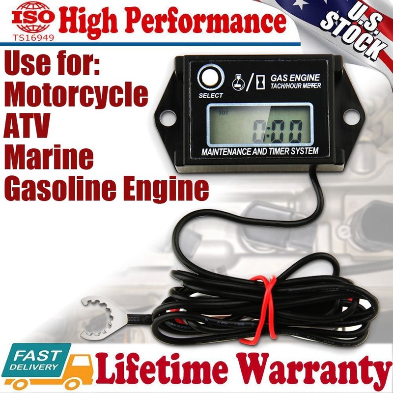 Digital Tach Hour Meter Tachometer RPM Counter for Lawn Mower Generator Dirtbike