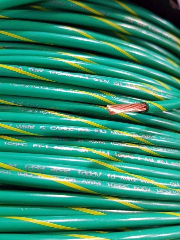 MTW MACHINE TOOL PRIMARY 10 GAUGE GREEN/YELLOW COPPER STRANDED GROUND WIRE 25′