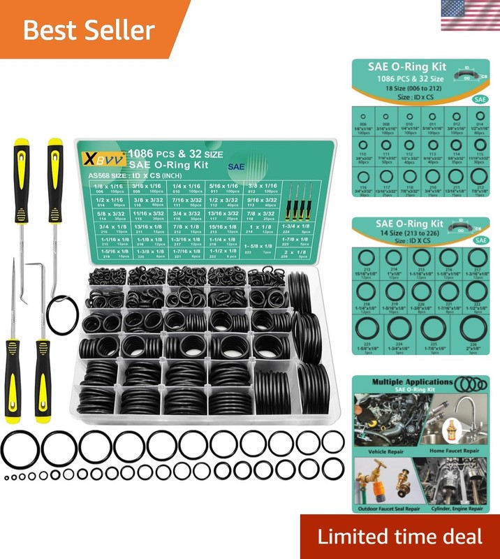 32 Size SAE O Ring Assortment Kit 1086 Pcs Standard Buna-N Rubber O’ring Set …