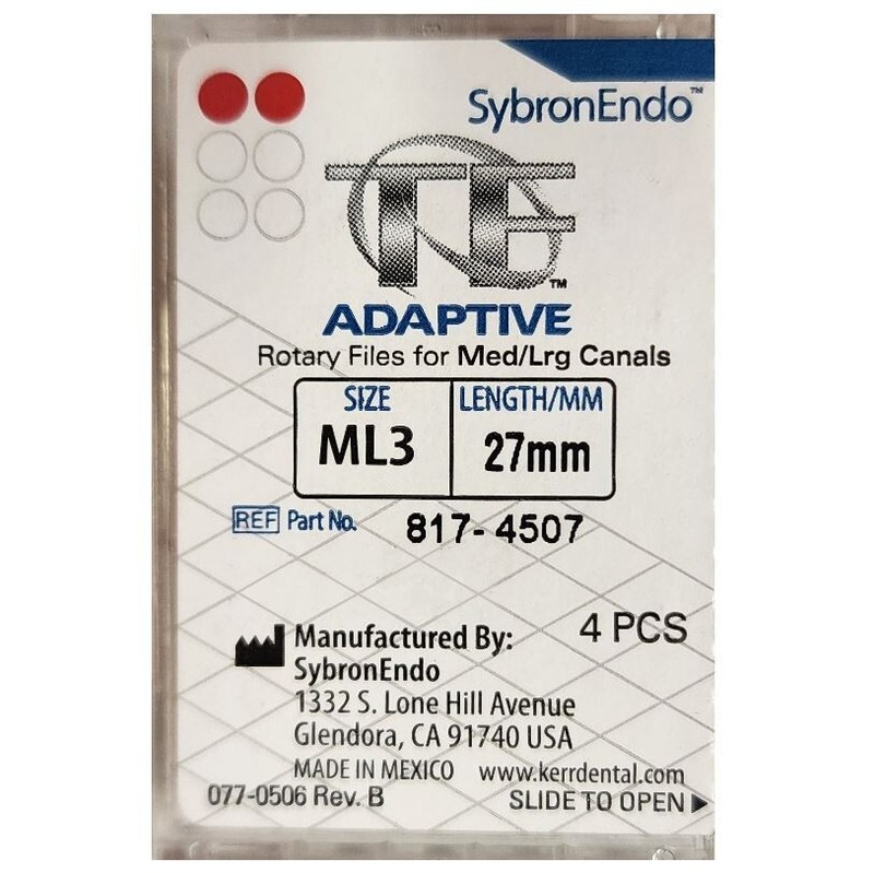 *4-Pieces* Kerr SybronEndo TF Adaptive Hand Files Size-ML3 Length 27mm 8174507