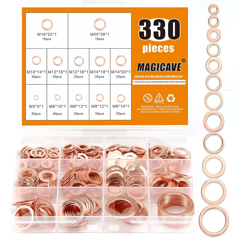 Copper Washers Assortment Kit Flat Sealing Crush Washers M5 M20 Plumbing 330 Pcs gallery