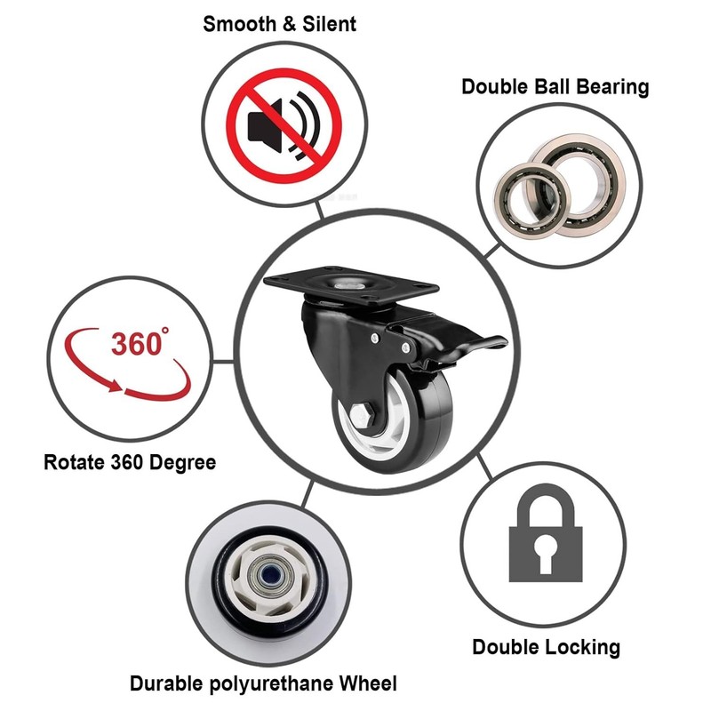 Heavy Duty 3 Inch Locking Swivel Casters with Smooth Rolling Polyurethane gallery
