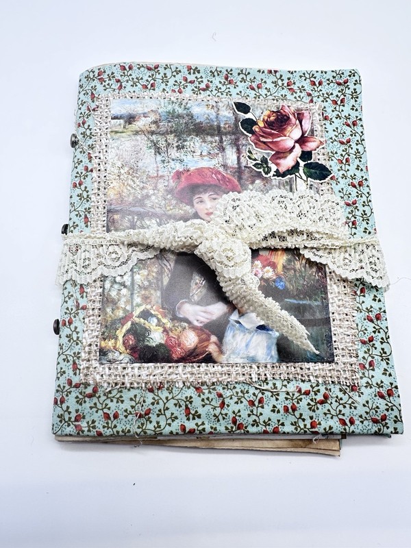 Junk Journal Flowers And Lace 9×6 Inches With Coffee Dyed Paper
