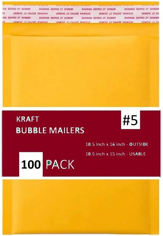 100 PC #5 10.5×16 Kraft Bubble Envelopes Yellow Padded Shipping Mailers