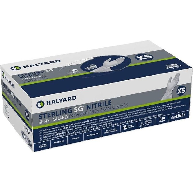 *250-Gloves* Halyard Sterling SG Sensi-Guard PF Nitrile Medical X-Small 41657 gallery