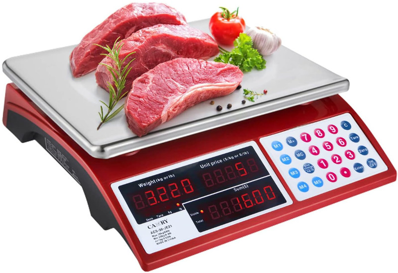 Báscula comercial con cálculo de precios, 30 kg, pantalla LED y acero inoxidable