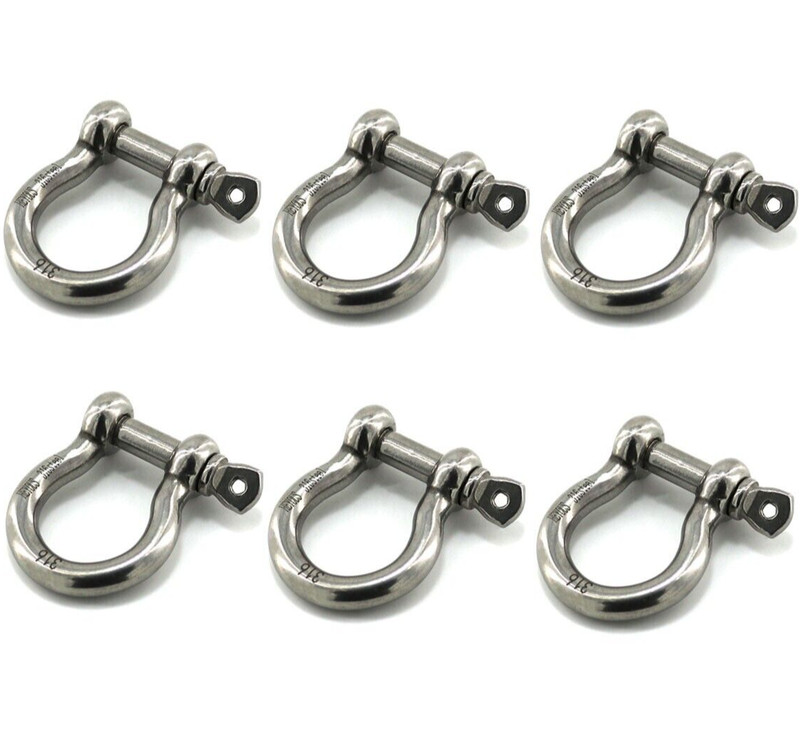 6 Pack 1/4" Stainless Steel D-Ring Shackle Heavy Duty Screw Pin Anchor Shackle gallery