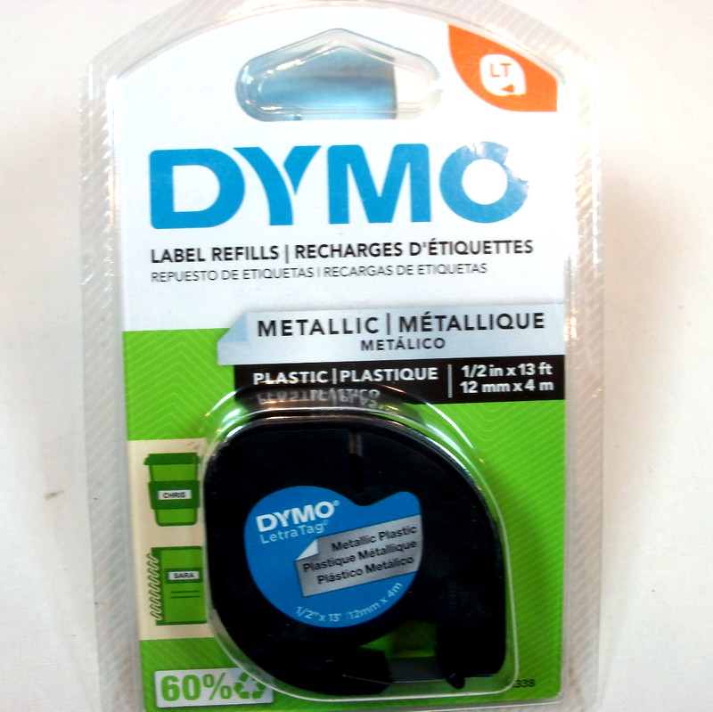 DYMO 91338 1/2 INCH (12 mm) x 13 FEET (4m) METALLIC LETRATAG TAPE