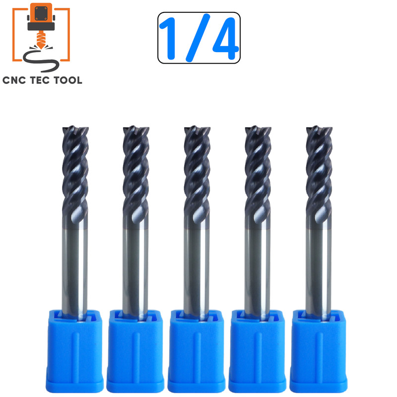 5 PCS 1/4″ 4 Flutes Square 45° Helix Carbide End Mill Bits AlTiCrN Coated HRC 50